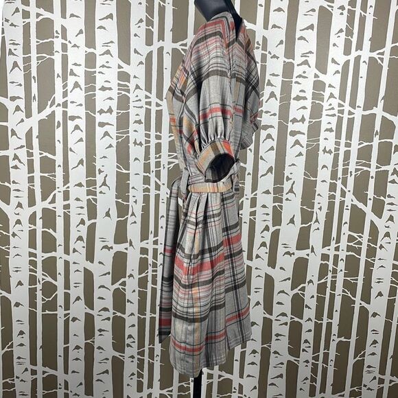 French Connection Plaid Soft Flannel Belted Puff Sleeve Dress 4 - Picture 3 of 12